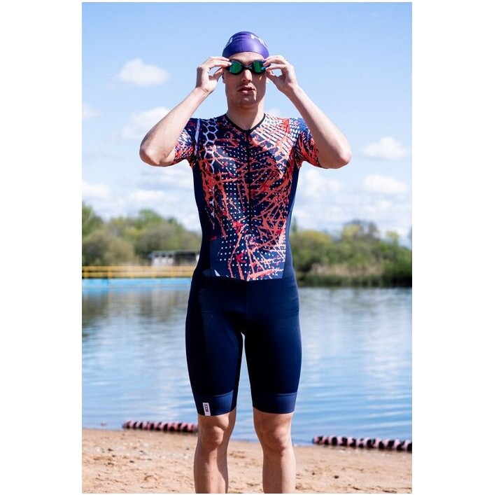 2026 HUUB Herre Collage Tri Suit COLTSNO - Navy / Orange